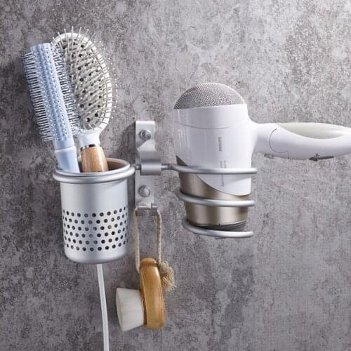 Aluminum Wall Mounted Hair Dryer Drier Cutout Comb Holder Rack Stand Set Cutout Comb Storage Cup Organizer Bathroom Accessories