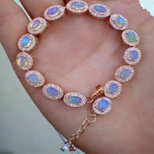 Opal flat oval gemstone falt s925 chain 16cm bracelet FPPJ wholesale beads nature