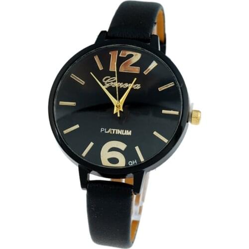 GNOVA Platinum Women Watch small band PU Leather Big Numbers girl casual dress reloj dama fashion Geneva style wristwatch A503
