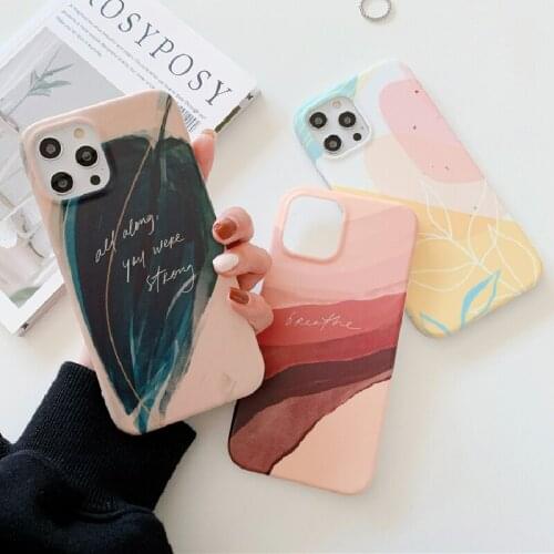 Fashion Watercolor Painting Phone Case For iPhone 12 11 Pro X XR XS Max 12 Mini 7 8 Plus SE2 Flower Leaf Soft Silicone IMD Cover