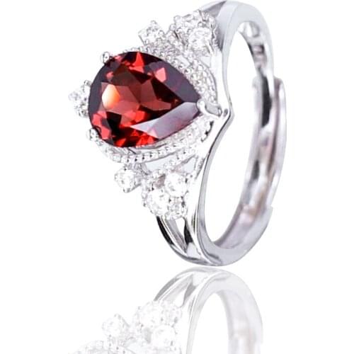 Garnet 925 Silver Ring Natural Garnet Crown Ring Pear Shape 2021 Fashion Simple Female Jewelry Adjustable Opening Party Gift