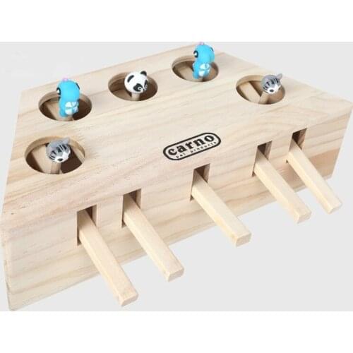 Cat Hunt Toy Chase Mouse Solid Wooden Interactive Maze Pet Hit Hamster With 3/5-holed Mouse Hole Catch Bite Catnip Funny Toy