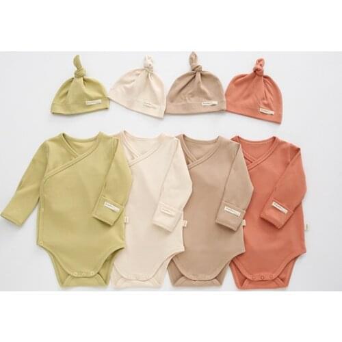 Ins 2021 Autumn Baby Clothes For Boys And Girl Newborn Bodysuit 2pcs Long Sleeve Jumpsuit+hat 0-24m Home Climbing Pajamas Infant