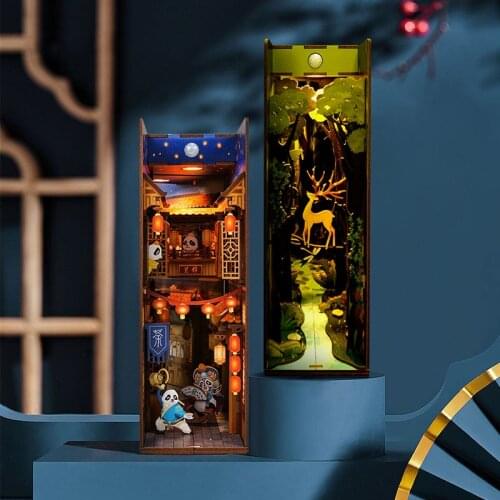 New DIY Book Nook Mysterious Ancient Streets Bookend Book Shelf Insert Bookcase With Light Model Building Kit Toy Children Gift