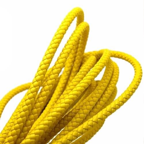 REAL BESTXY 2m/lot Yellow Round Leather Round 6mm Leather Strands for Bracelets Making Leather Strip for Bracelets Men DIY Cords