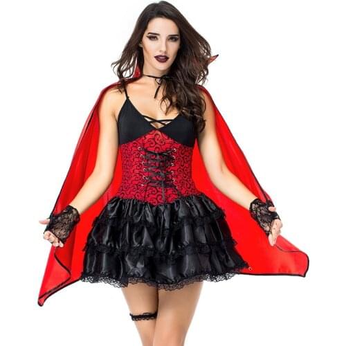 Red Cloak And Skirts Women Halloween Vampire Costumes Female Queen Cosplay Carnival Purim Nightclub Bar Role Play Party Dress