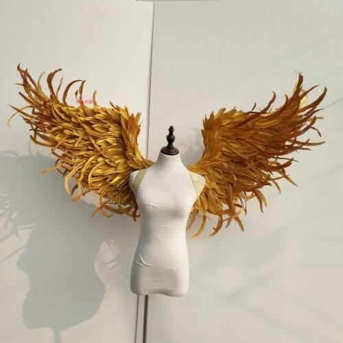 Creative Shiny Gold Feather Angel Feather Wings Adult Model Walk Show Cos Party Wing Shooting Props Murals Wall Decoration Prop