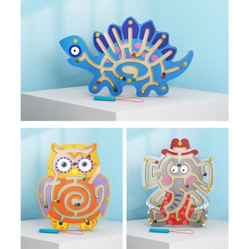 Big Size Wooden Magnetic Maze Toys Kids Montessori Educational Toys Animal Magnetic Labyrinth Children Brain Training Board Game