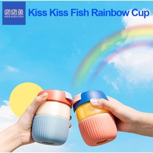 Kiss Kiss Fish Mini Rainbow Cup Student Cute Glass Simple Coffee Cup Accompanying Mug With Cover Water Bottle Women Men Cup