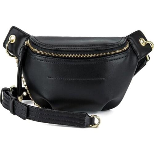 Fashion Wild Womens Waist Bag PU leather Chain Bag on A Belt Fanny Pack Bananka Satchel Catwalk Women Belly Band Belt Bag