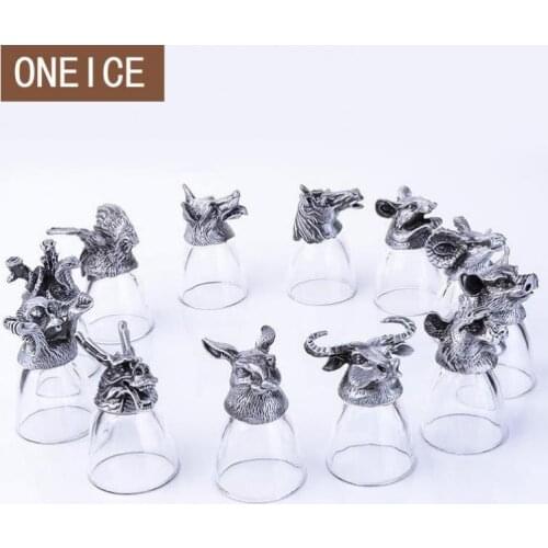 12 Chinese Zodiac White Wine Glasses Set Glass Creative Small A Cup Of Home Decoration Tea Cups