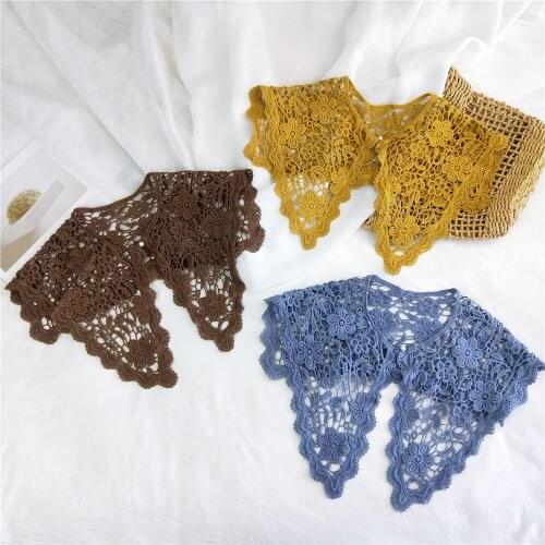 Women Fake Collar Shawl Flower Crochet Lace False Collars Shirt Detachable Collar Faux Collar Summer Dress Shawl Scarf