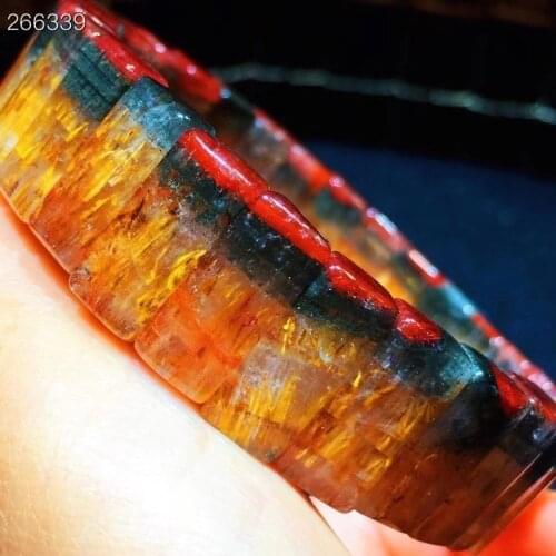 Genuine Natural Cacoxenite Auralite 23 Rutilated Quartz Rectangle Beads Bracelet Bangle 16.3x8x6mm Women Men AAAAA