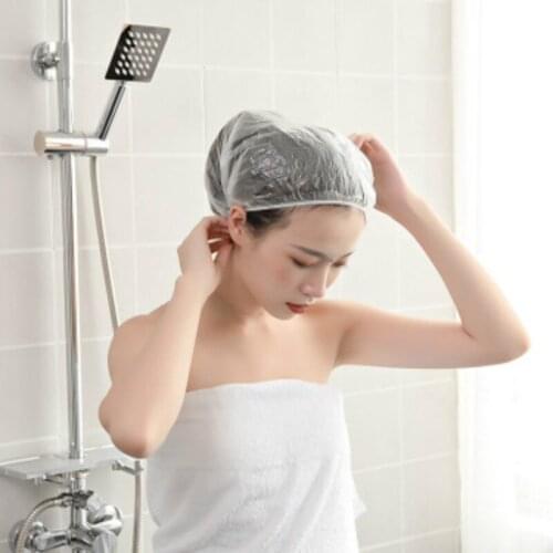 Disposable Shower Cap Plastic Waterproof Transparent Color Shower Hat Hotel For Travel Home One Time Bathroom Products