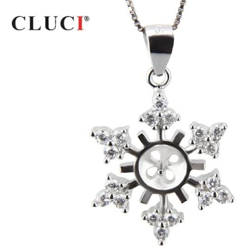 CLUCI 925 Sterling Silver Snowflake Shaped Pearl Pendant Mounting Silver 925 Charms Pendant Women Fine Jewelry SP080SB