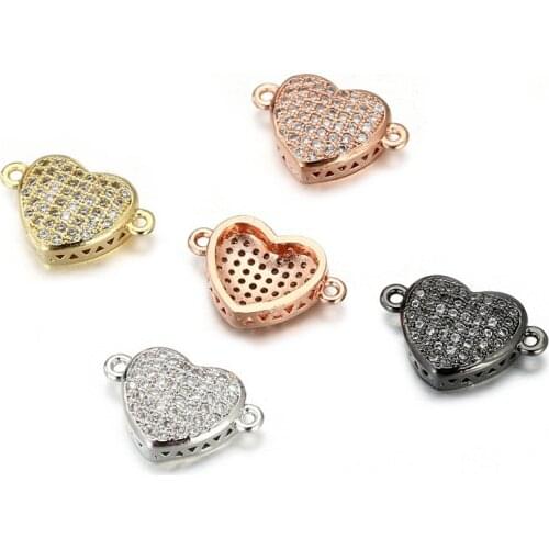 Luxury Micro Pave CZ Cubic Zircon Heart Charms Beads & Jewelry Making Women Copper DIY CZ Heart Necklace Bracelet Accessories