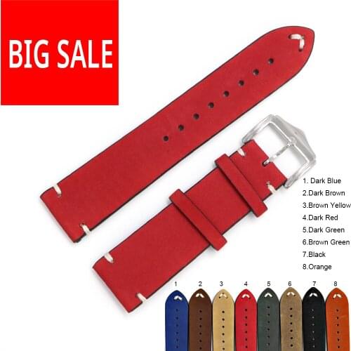 CARLYWET Red Watch Band 20 22 24mm Leather For Rolex Omega Submariner Daytona Panerai Cowhide Suede Black Vintage Watch Belt