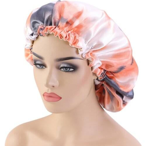 New Reversible double layer adjustable size Sleep Night Cap Headwrap Head Cover Bonnet Hat for For Curly Springy Hair Black