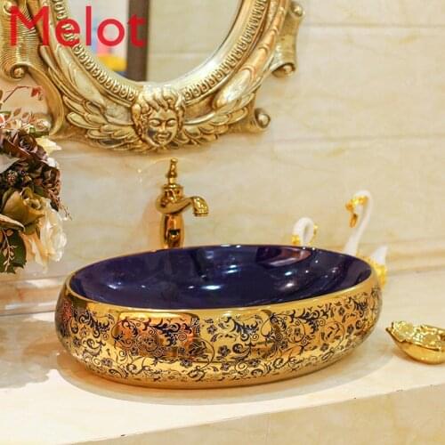 Upper Basin Wash Basin Wash Basin Ceramic Bathroom Art Basin Wash Face Oval Sky Blue Glittering