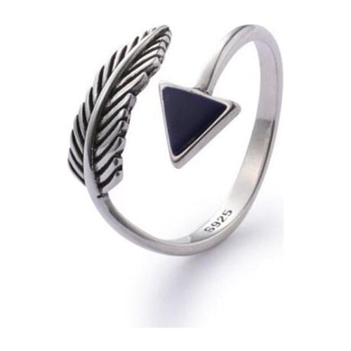 Vintage Real 925 Sterling Silver Adjustable Rings For Women Statement Leaf Triangle Open Ring Party Gifts Fashion Accessories