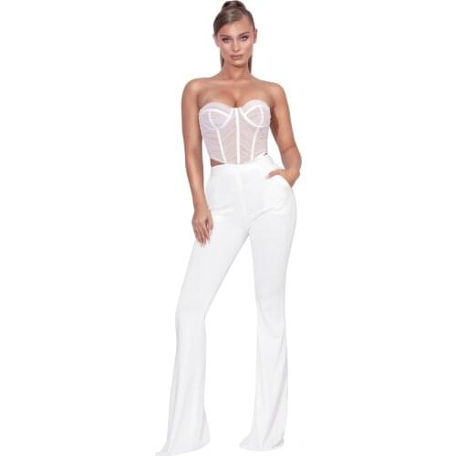 Top Quality High Street Women Bandage Set Sexy Sleeveless White Two Piece Womens Set Club Night Designer Set