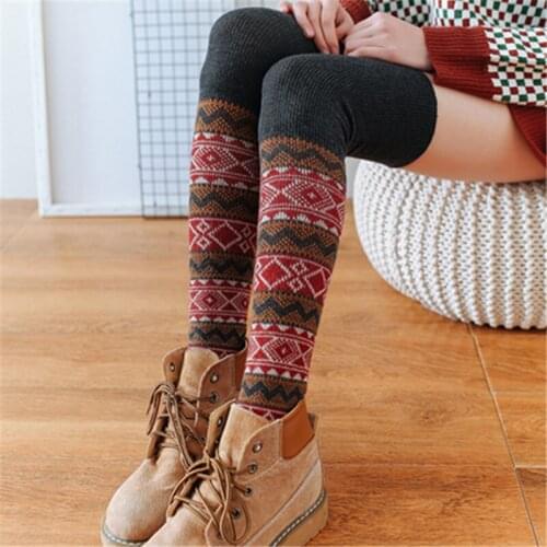 YZ-S-HS-0004 New spring and autumn women over the knee long hose rabbit wool stocking ethnic style stocking
