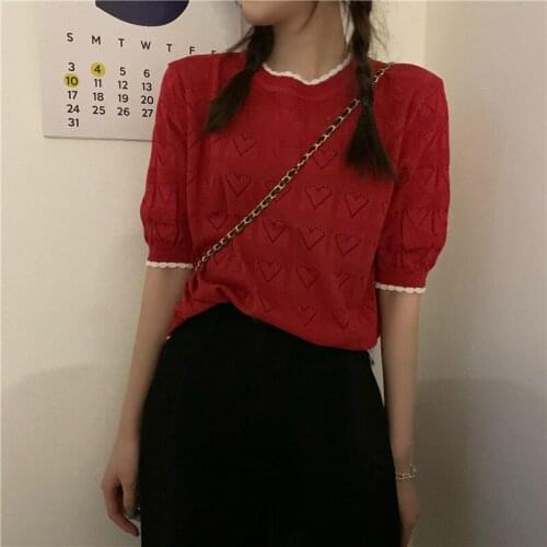 Woman TShirts Hollow-out Love Short-Sleeved Sweater Womens Summer 2021 Loose Top Crop Top Mujer Camisetas