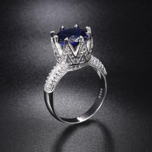 Luxury 100% 925 Sterling Silver Crown 8ct Blue Natural sapphire Rings for Women Wedding Engagement Ring fine gemstone Jewelry