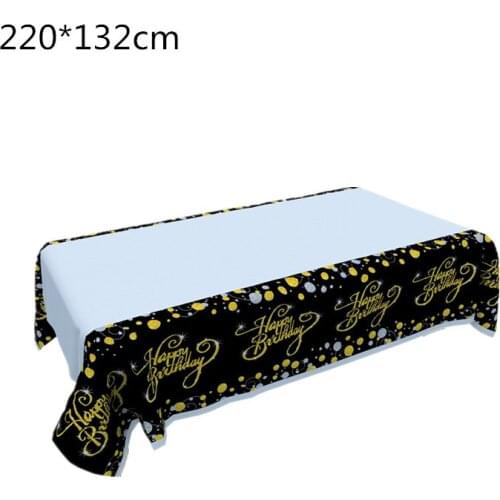 1pcs happy birthday tablecloth black gold birthday party decorations kids adult plastic table cover 1st birthday party supplies