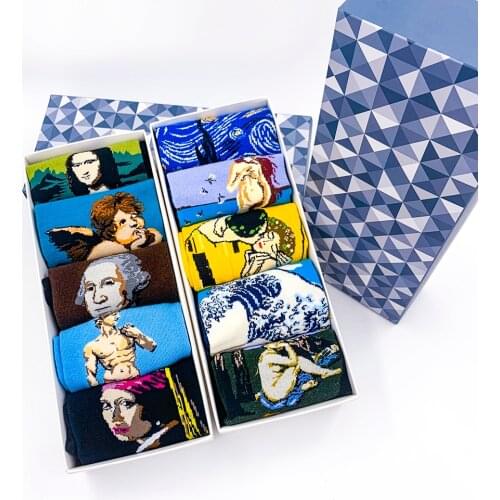 10 pair/lot Hot Sale funny Mens Socks Mens Socks New Medium tube socks Celebrity Oil Painting Series Leisure Cotton socks man