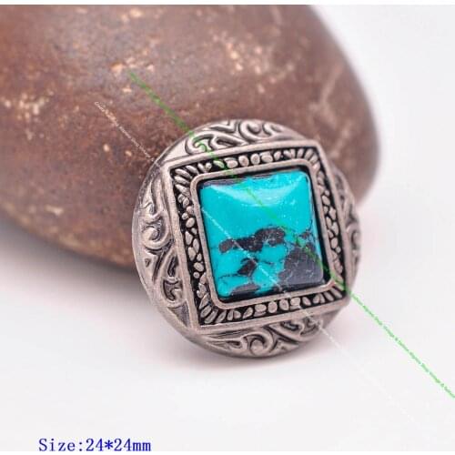 10pcs 1" Square Antique Silver Floral Art Green Black Turquoise Conchos For Leathercraft Jewelry Findings Making Belt Decor