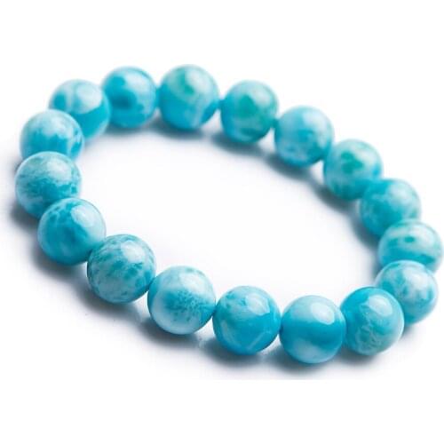 12mm Genuine Natural Blue Larimar Gems Water Pattern Natural Stone Bracelet Crystal Round Bead Stretch Natural Larimar Bracelet