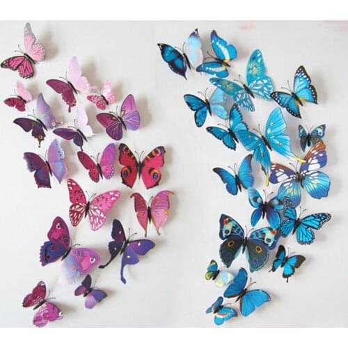 12PCS/SET PVC 3D Butterfly Wall Sticker Wall Art Removable Home Decoration DIY Crafts Stcikers Home Decor Gifts For Kids Wall