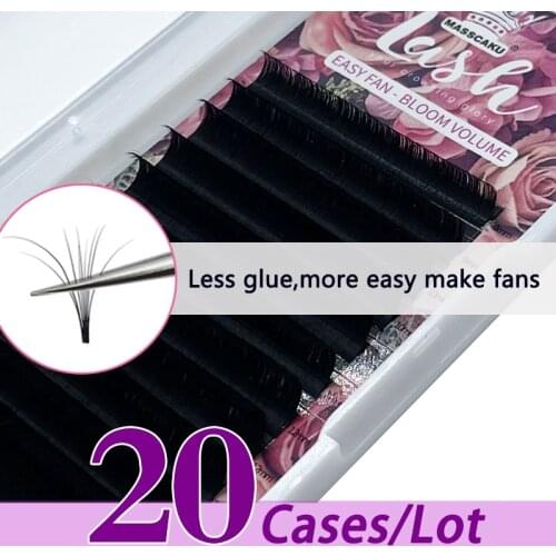 20case/lot Hot salling soft easy fans rapid blooming camellia lashes 8-20mm private label easy fanning volume extensions