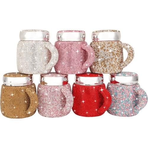 400ml Handmade Diamond Coffee Mug Shiny Ceramic Crystal Thermos Mug with Lid and Handle Lady Women Gift for Dropshipping