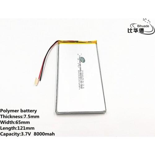 5pcs/lot Good Qulity 3.7V,8000mAH,7565121 Polymer lithium ion / Li-ion battery for TOY,POWER BANK,GPS,mp3,mp4