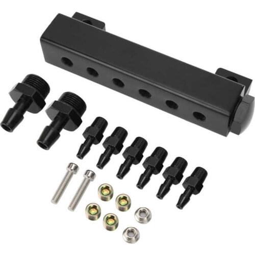 Car Automobile Intake Manifold 6 Port Vacuum Intake Manifold Turbo Wastegate Boost Kit 3/8in Inlet Outlet 1/8in Vacuum Ports