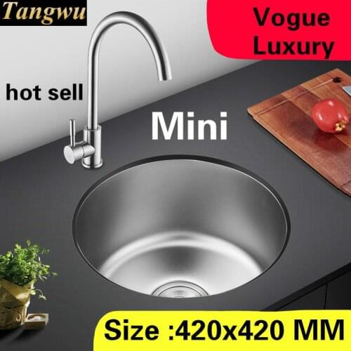 Free shipping Apartment wash vegetables kitchen balcony circular tank sink single trough 304 stainless steel 420x420 MM