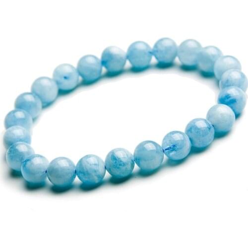 Wholesale 8mm Natural Genuine Blue Ocean Stone Stretch Bracelets For Women Ladies Crystal Round Bead Bracelet