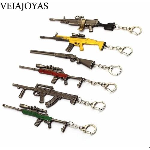 12cm PUBG Weapon Rifle AKM Alloy Model KeyChains AK47 Toys Gun Keychains llaveros chaveiro sleutelhanger CF Game Key Rings Gifts