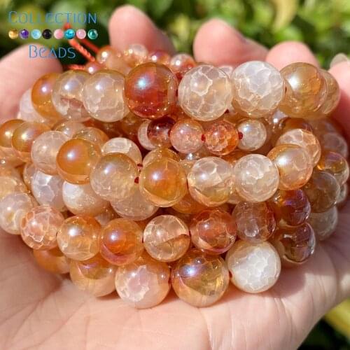 6/8/10mm Natural Stone Beads Orange Cracked Agates Round Spacer Loose Beads For Jewelry Making DIY Bracelets Accessories 15