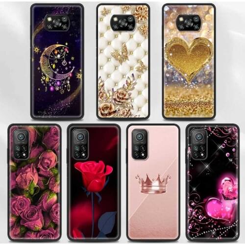 Case For Xiaomi Poco F3 M3 X3 NFC F1 Shell SmartCase for Mi Note 10 Pro Lite Cover Guscio Fundas Red Rose And Diamond Butterfly