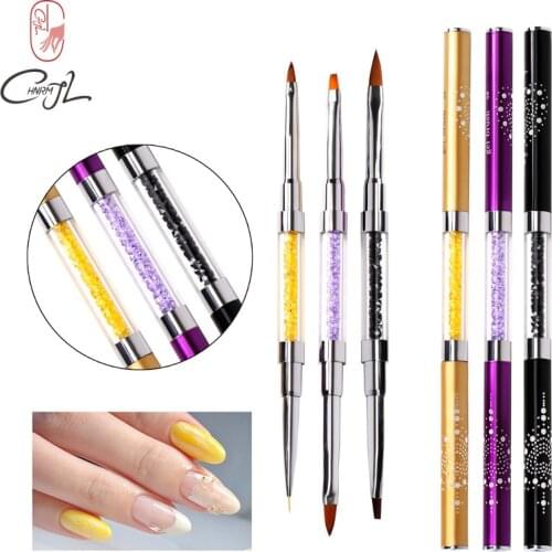 CHNRMJL 1Pc Double Head Crystal Handle Drawing Nail Brush Liner Painting Acrylic UV Gel Polish Pen DIY Nails Art Manicure Tools