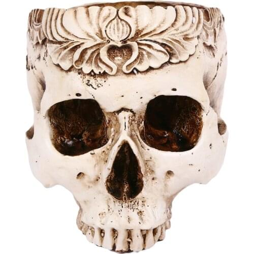 Halloween Flowerpot, Skull Shaped Resin Vase Flower Container Artware Desktop Decor for Living Room Office