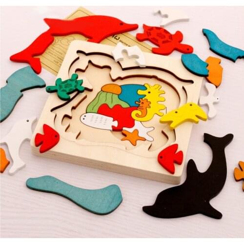 Kids Wooden Puzzle Toys Early Education Toys Cartoon Animal Multilayer Jigsaw Puzzle Educational Toy for Children