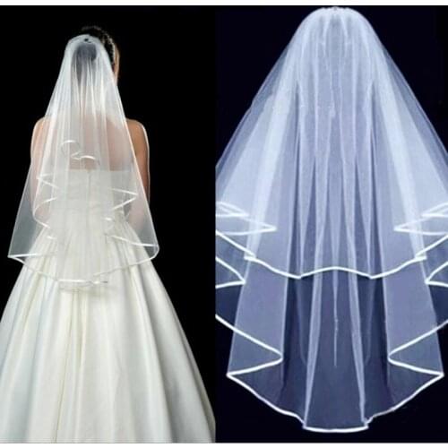 Popular Style Two Layers Wedding Veils Simple Ribbon Edge Elbow Length Bridal Veil With Comb