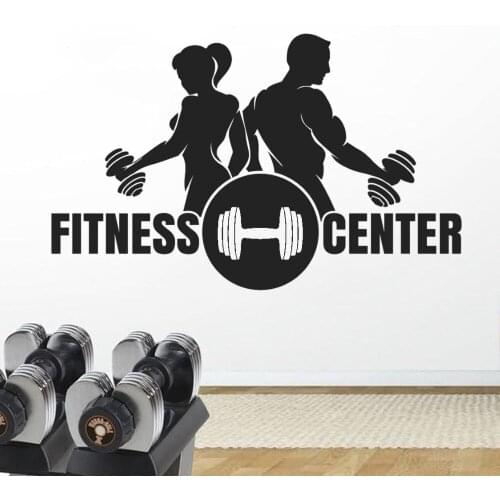 Fitness Center Man And Woman Silhouette Wall Art Vinyl Sticker Decal For Gym Decoration A001507