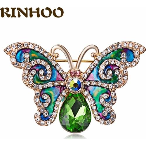 Exquisite Green Crystal Butterfly Brooch Corsage Retro Colorful Insect Series Brooches Decor Scarf Suit Sweater Pin Accessory