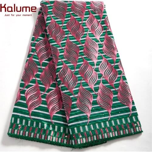 Kalume 2021 Latest Embrodiery Green Lace Fabric African Soft Swiss Cotton Voile Lace High Quailty 5 Yards Lace For Dress H2502
