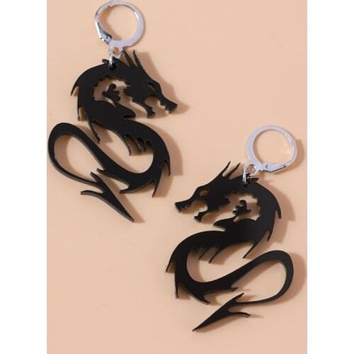Chinese Style Metal Arcylic Dragon Earrings Punk Cool Gold Silver Color Mirror Surface Animal Drop Earrings for Women Jewelry